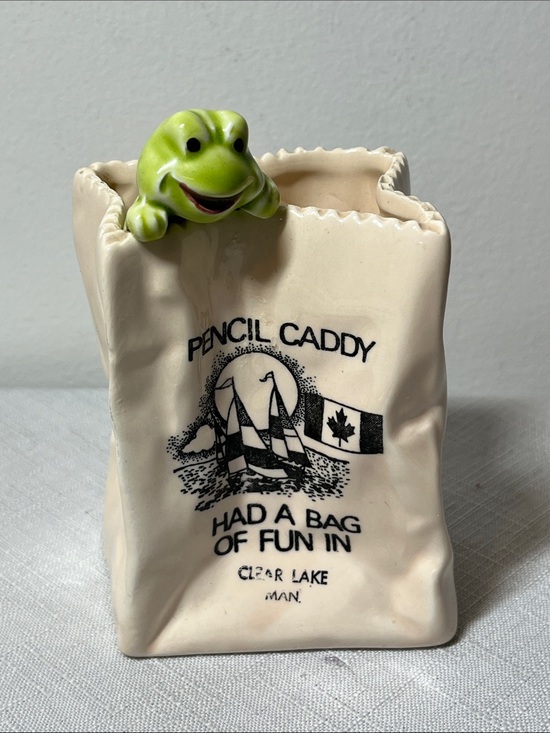 Vintage Other - Ceramic Pencil Caddy with Green Frog Accent
Made in Japan